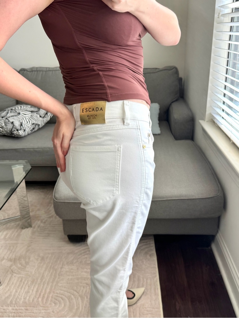 ESCADA White Straight Leg Jeans Stretch Designer Denim